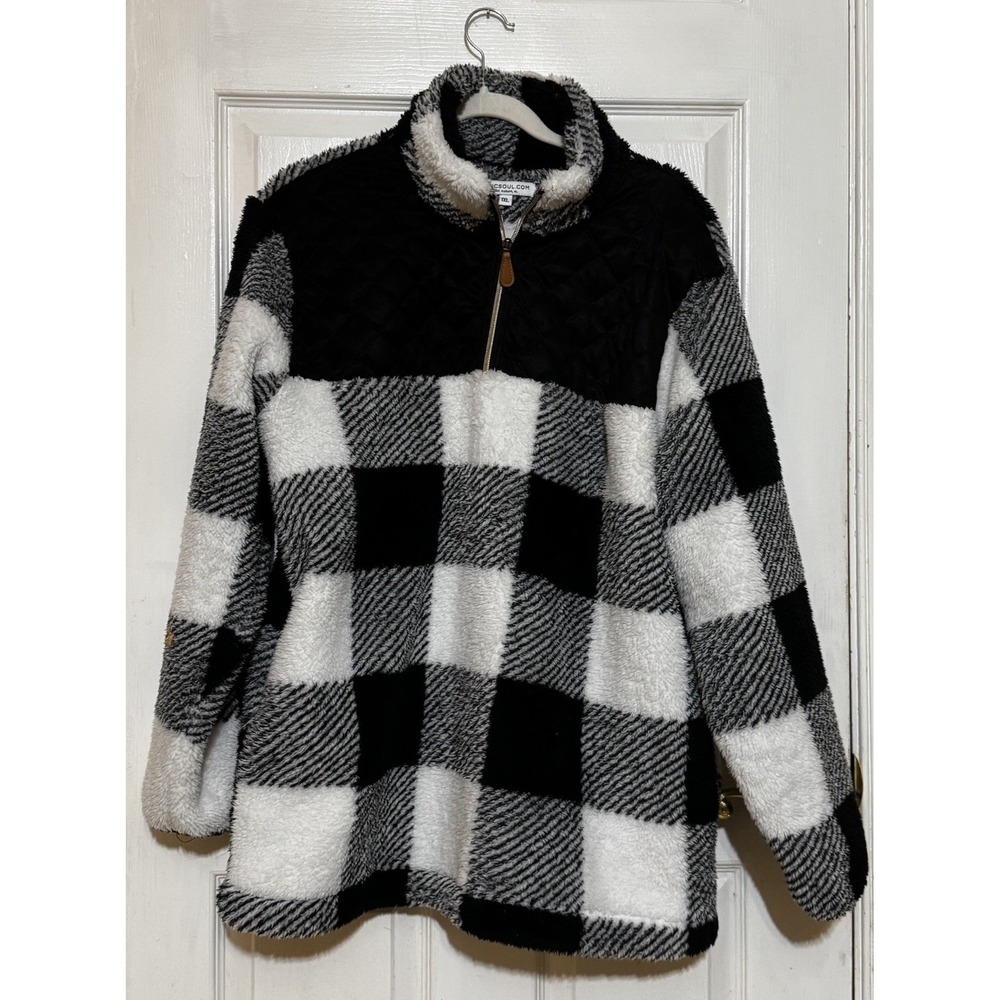 Chicsoul Buffalo Plaid Sherpa Fleece Quarter Zip‎ 1XL Pockets